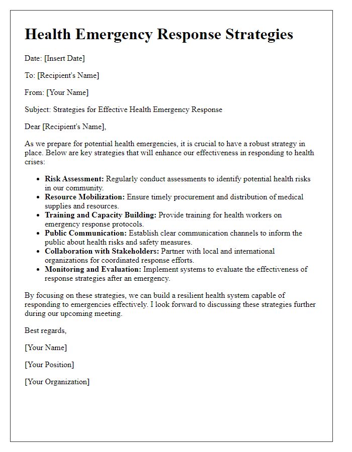 Letter template of strategies for effective health emergency response