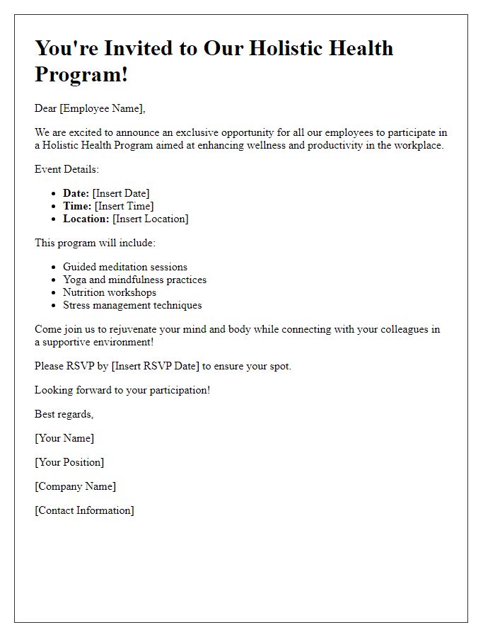 Letter template of holistic health program invitation for corporate wellness events