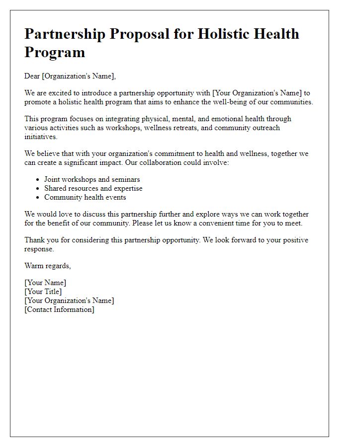 Letter template of holistic health program partnership for organizations