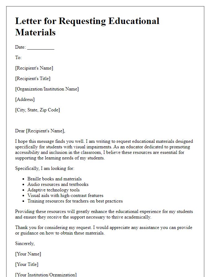 Letter template of visual impairment educational materials