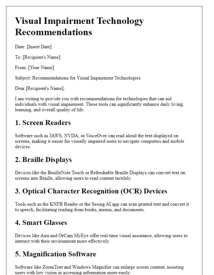 Letter template of visual impairment technology recommendations