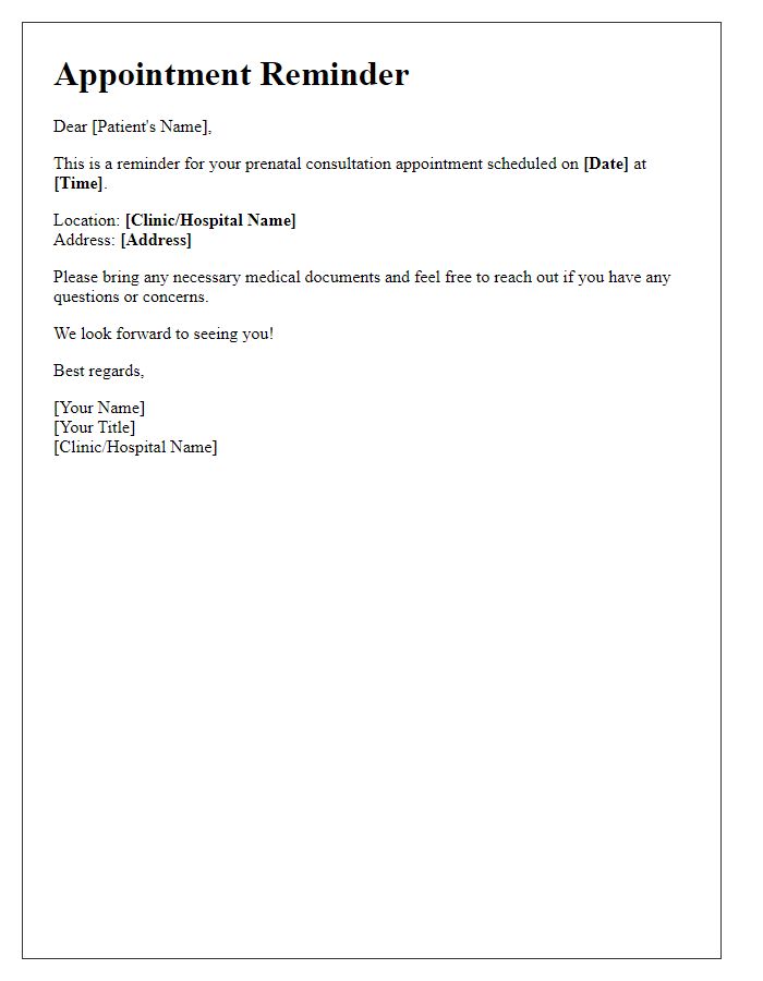 Letter template of prenatal consultation appointment reminder