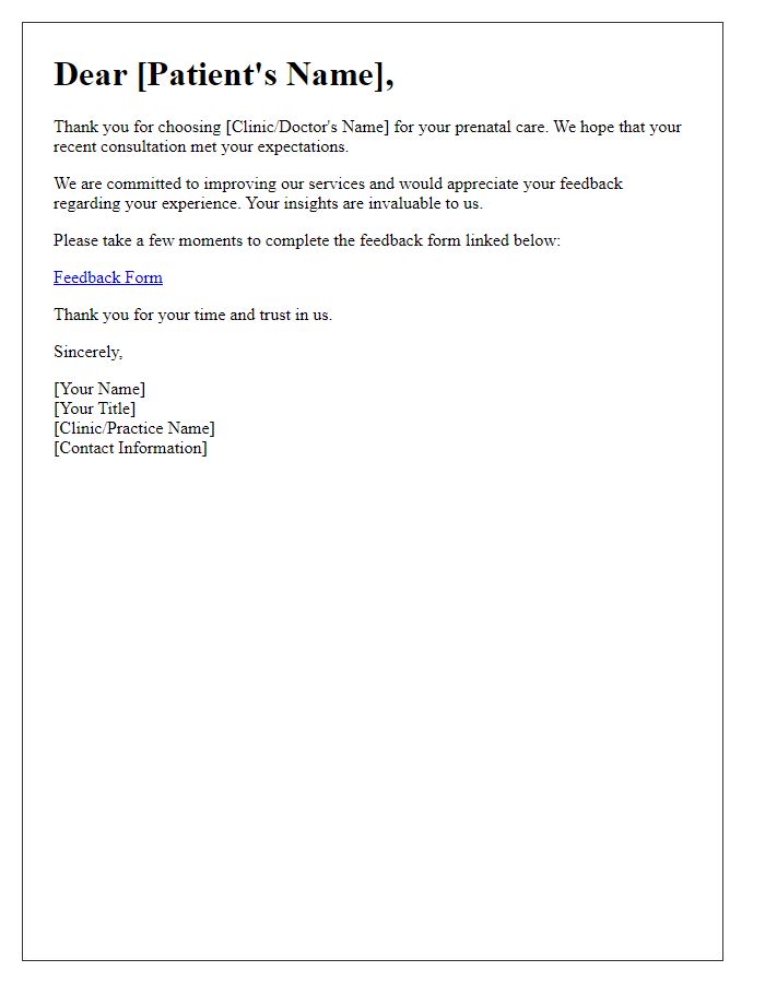 Letter template of prenatal consultation feedback request