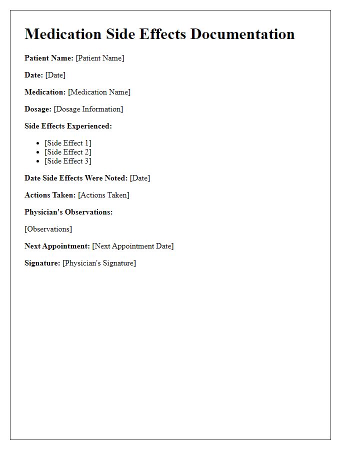 Letter template of medication side effects documentation for patient records