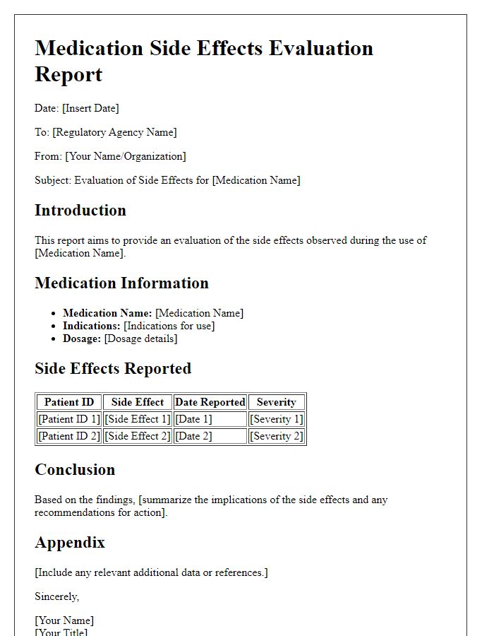 Letter template of medication side effects evaluation for regulatory agencies