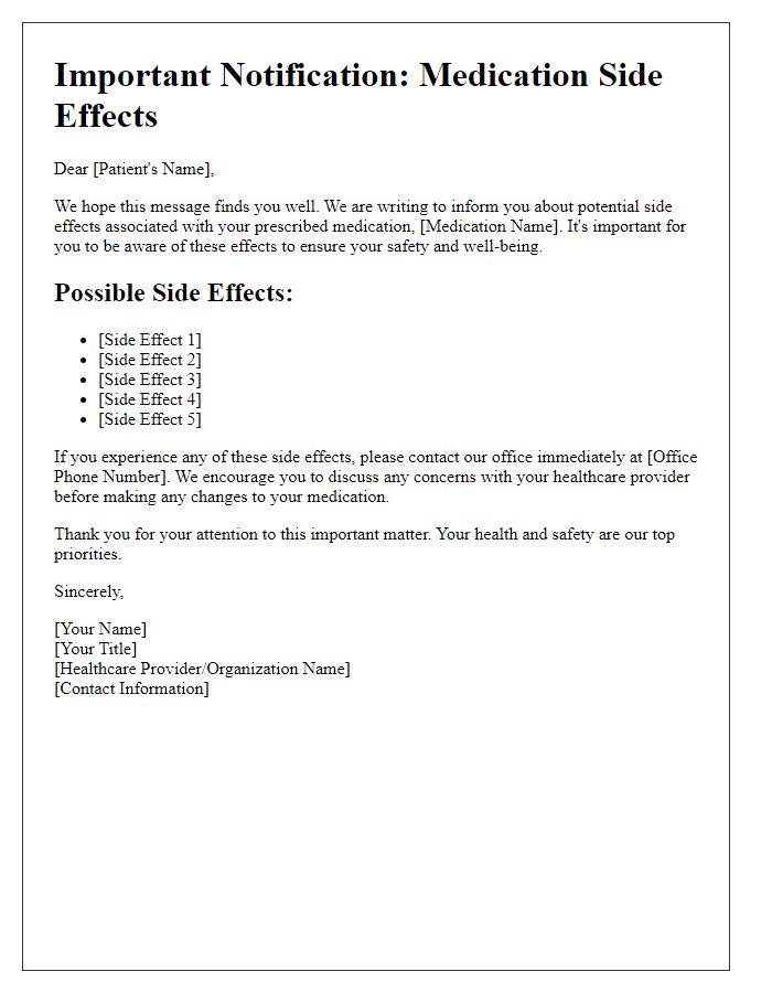 Letter template of medication side effects notification for patients