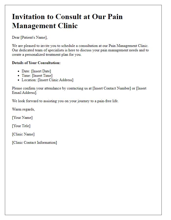 Letter template of invitation for pain management clinic consultation