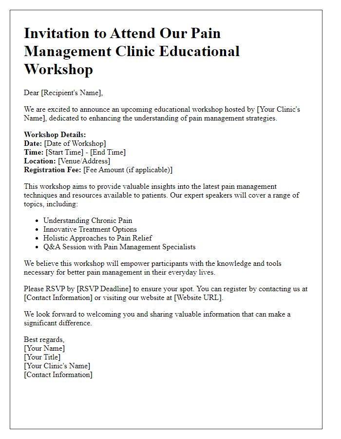 Letter template of outreach for pain management clinic educational workshop