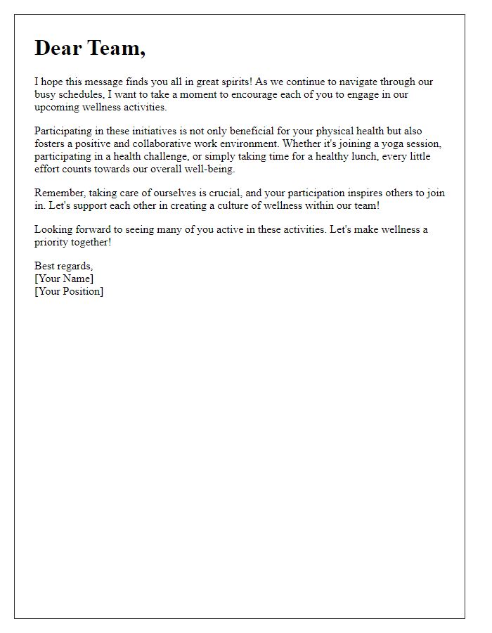 Letter template of encouragement for staff engagement in wellness activities