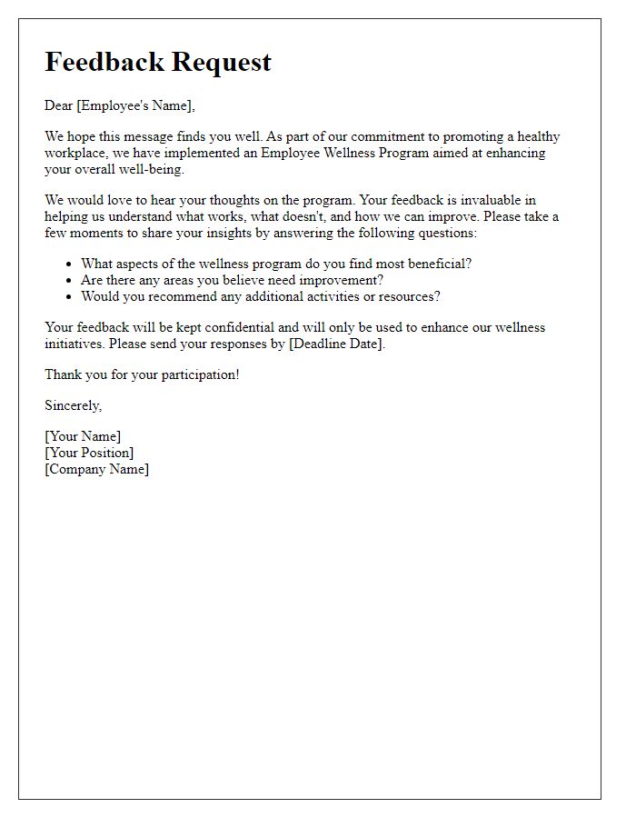 Letter template of feedback request for employee wellness program