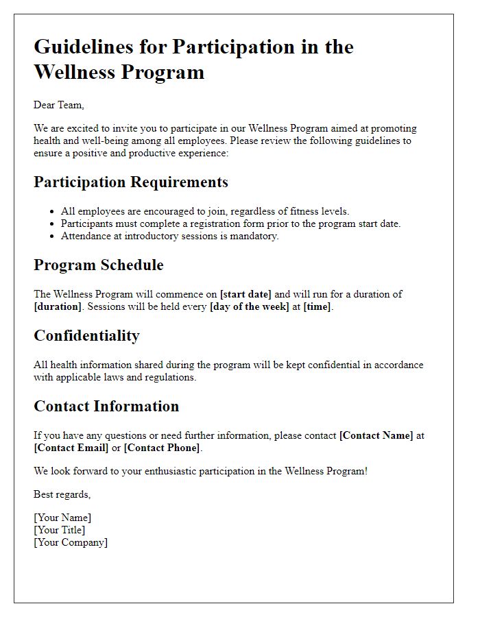 Letter template of guidelines for wellness program participation