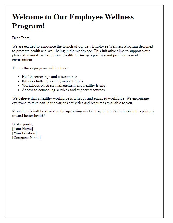 Letter template of introduction for employee wellness program launch