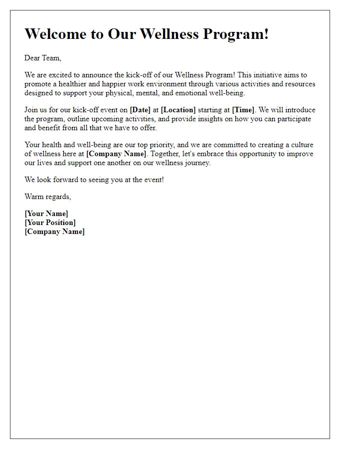 Letter template of welcome message for wellness program kick-off