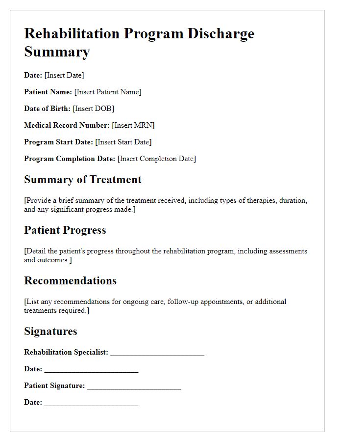 Letter template of rehabilitation program discharge summary