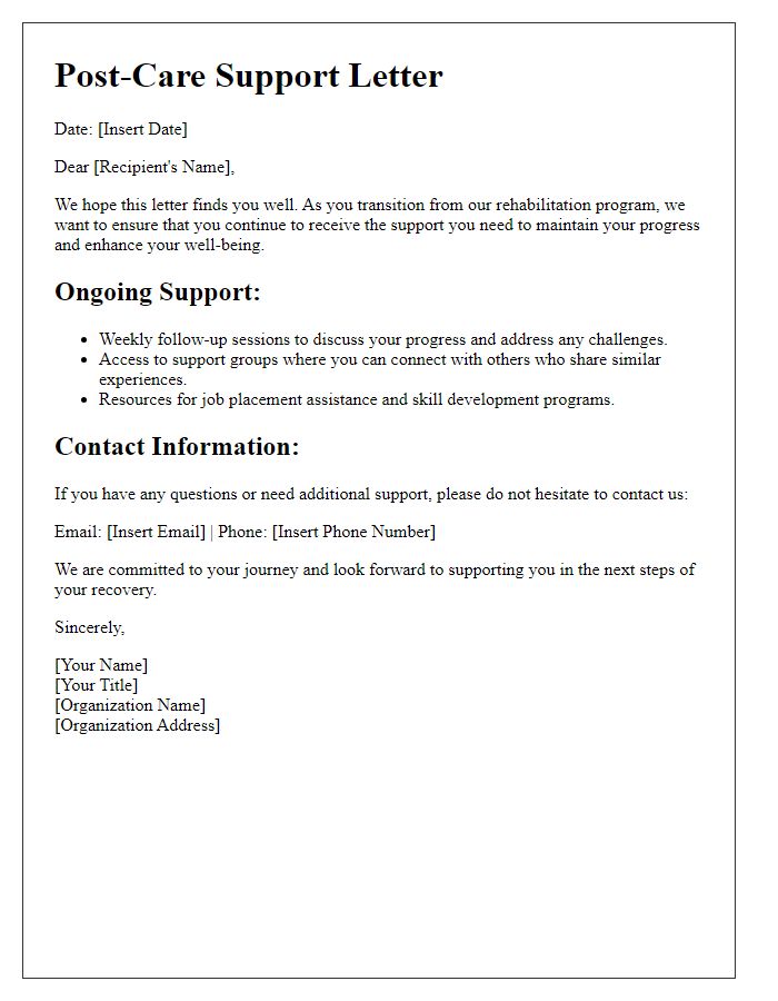 Letter template of rehabilitation program post-care support