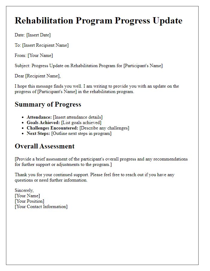 Letter template of rehabilitation program progress update