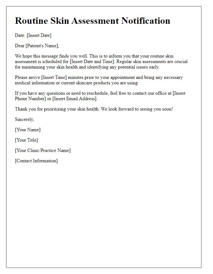 Letter template of Routine Skin Assessment Notification