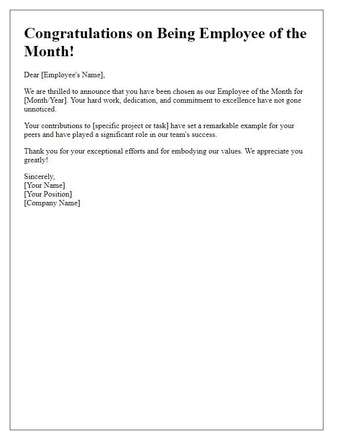 Letter template of employee of the month appreciation note.