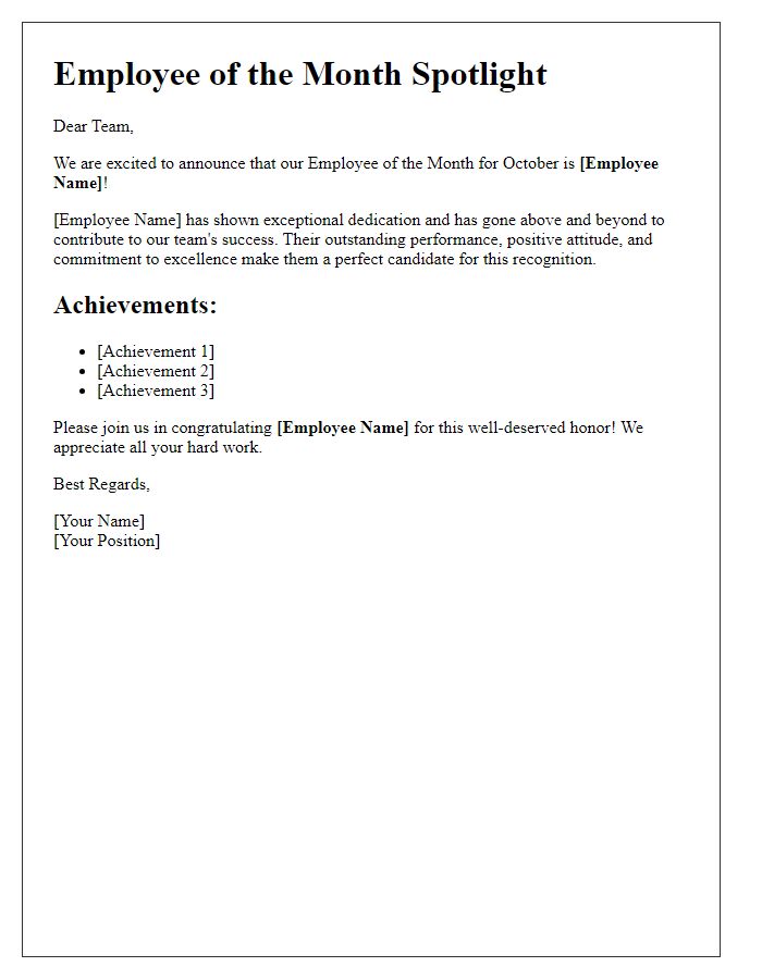 Letter template of employee of the month spotlight.