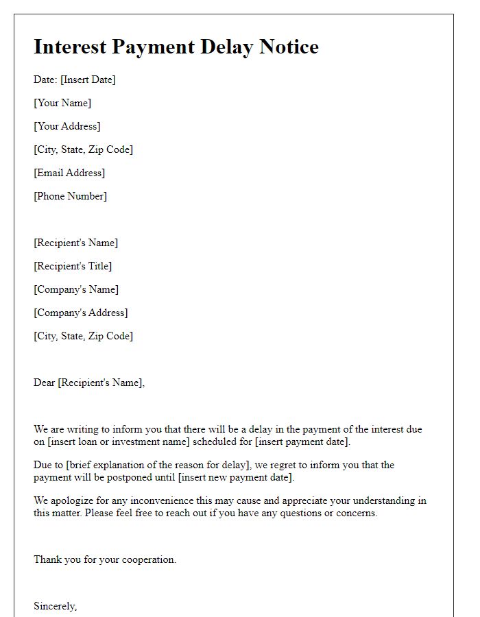 Letter template of interest payment delay notice