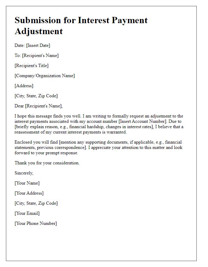 Letter template of submission for interest payment adjustment