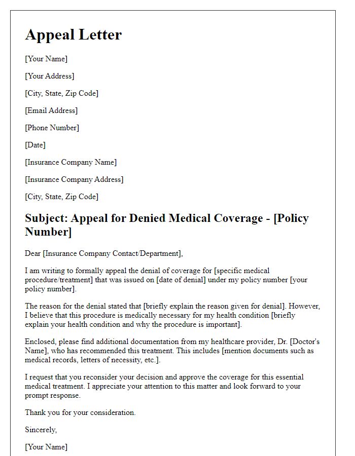 Letter template of appeal letter for denied medical coverage