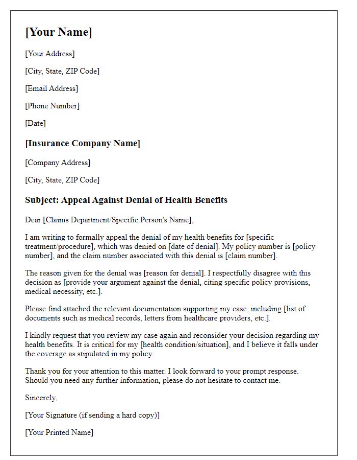 Letter template of argument against denied health benefits