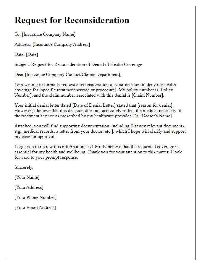 Letter template of request for reconsideration of health coverage denial