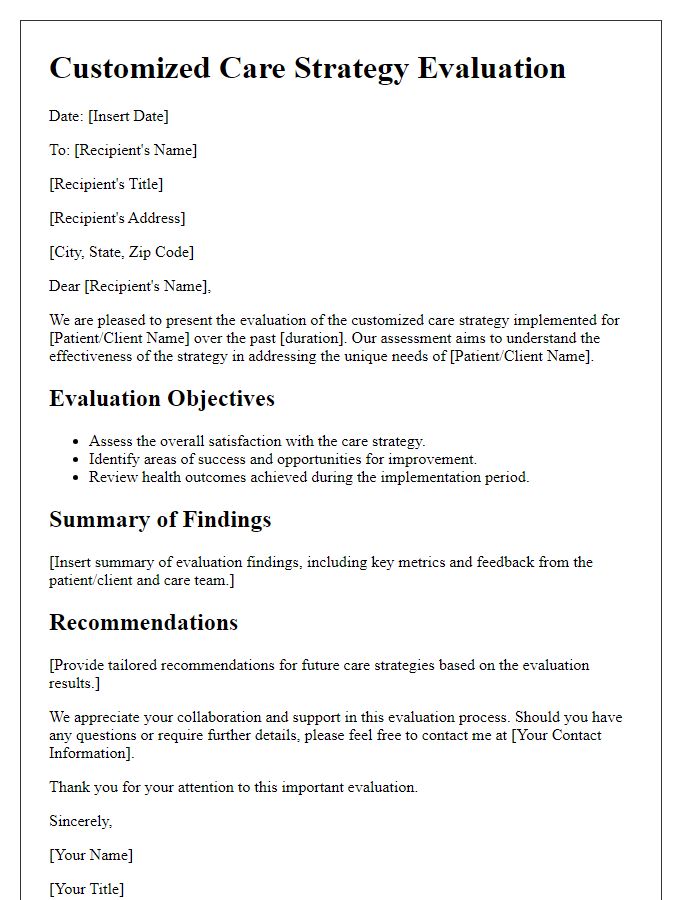 Letter template of customized care strategy evaluation