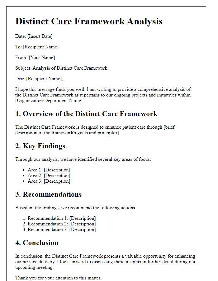 Letter template of distinct care framework analysis