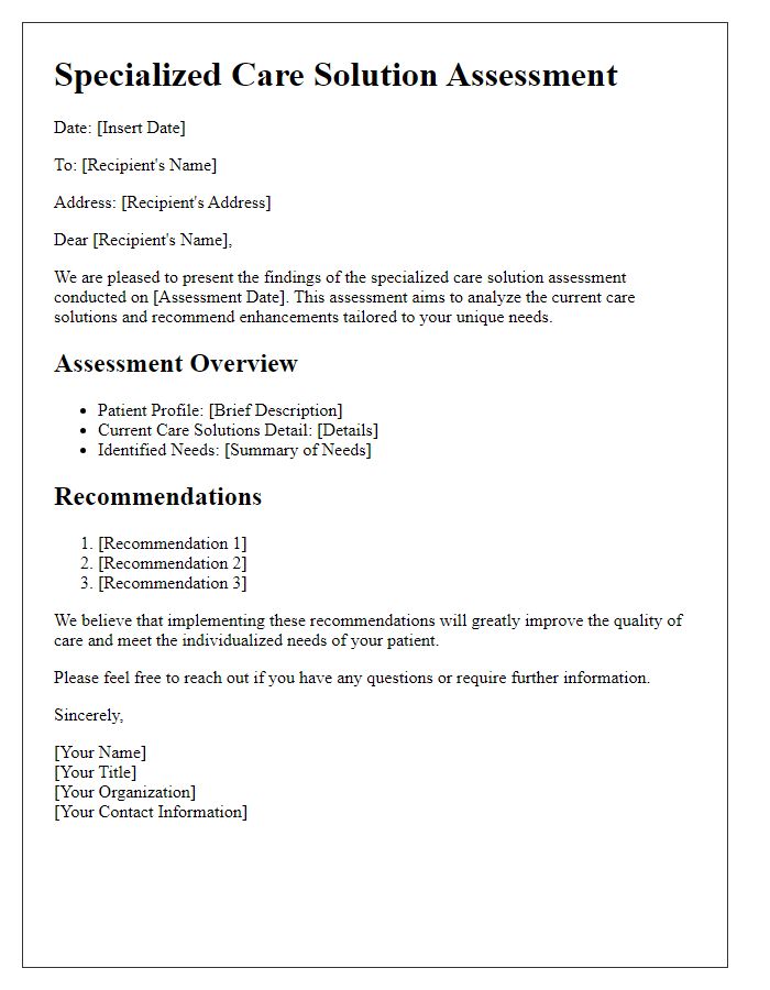 Letter template of specialized care solution assessment