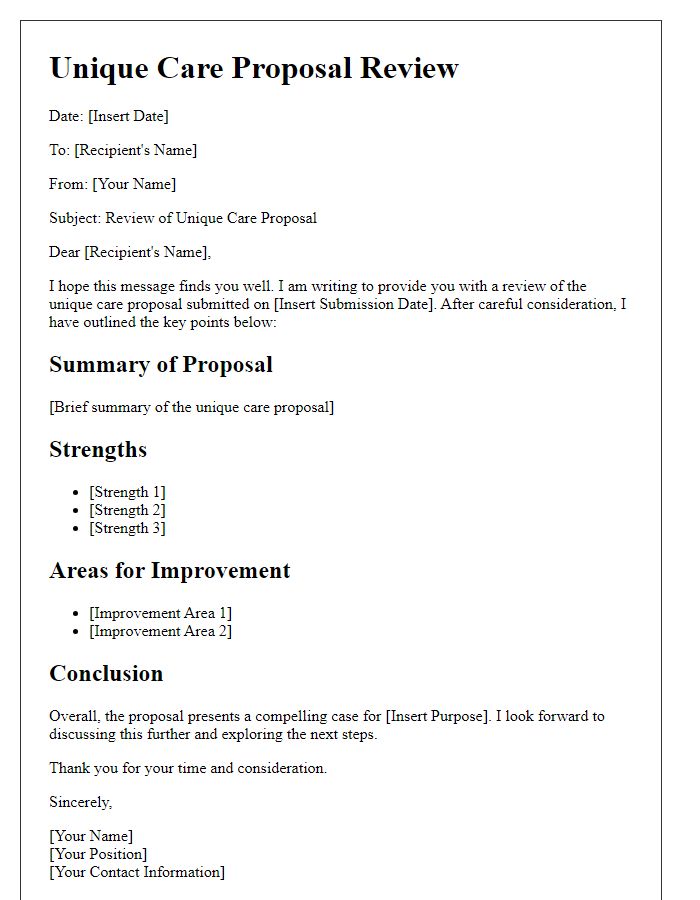 Letter template of unique care proposal review