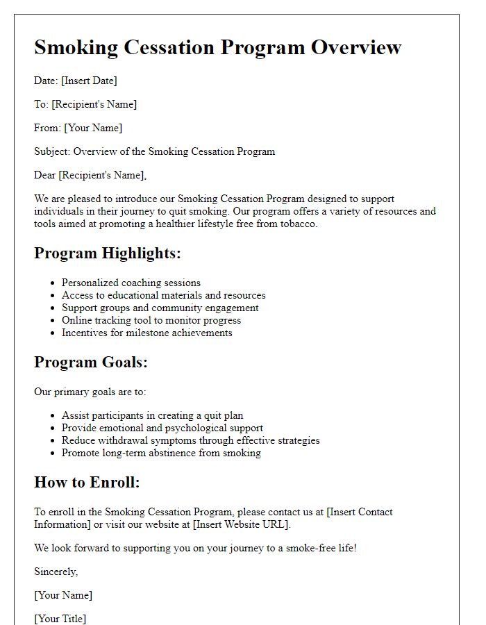 Letter template of smoking cessation program overview