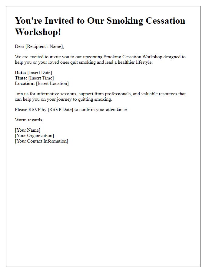 Letter template of smoking cessation workshop invitation