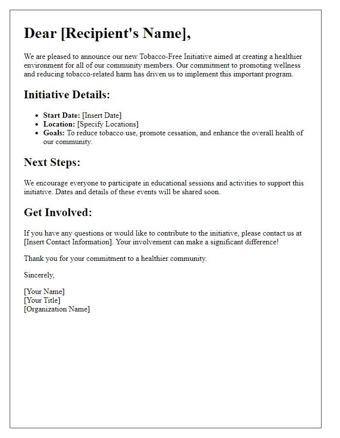 Letter template of tobacco-free initiative details