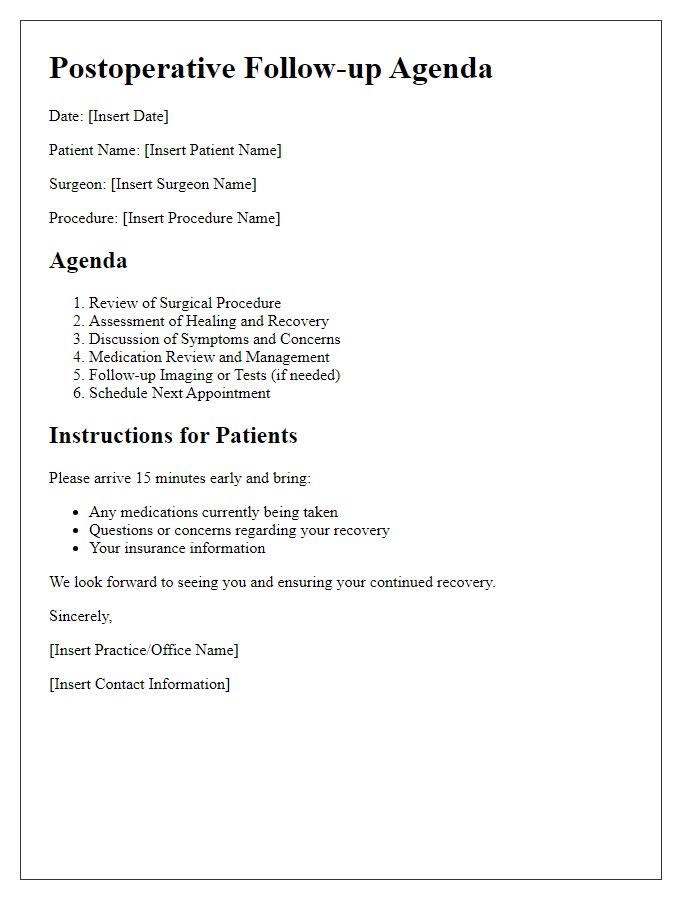 Letter template of postoperative follow-up agenda