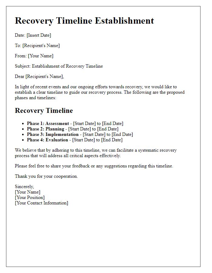 Letter template of recovery timeline establishment