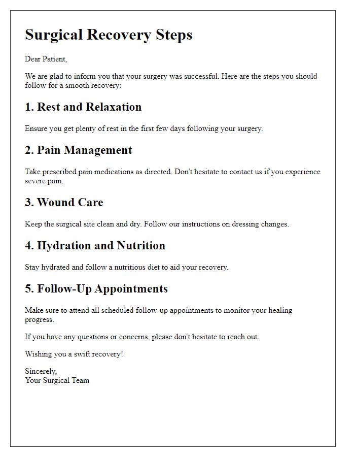 Letter template of surgical recovery steps dialogue