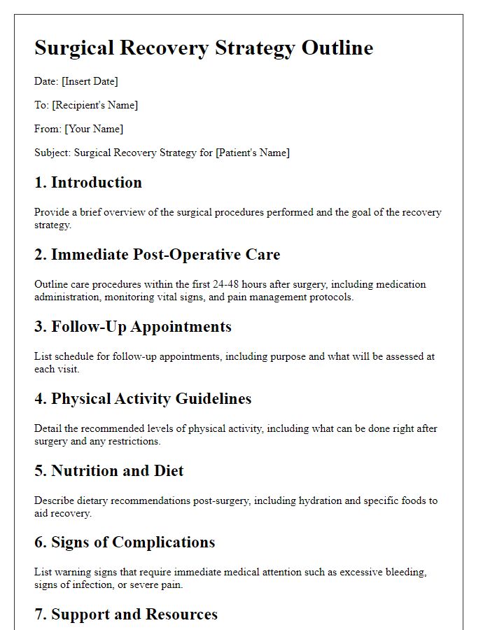 Letter template of surgical recovery strategy outline