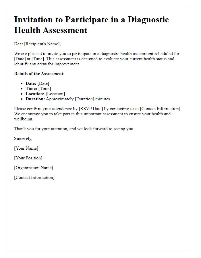 Letter template of diagnostic health assessment invitation.