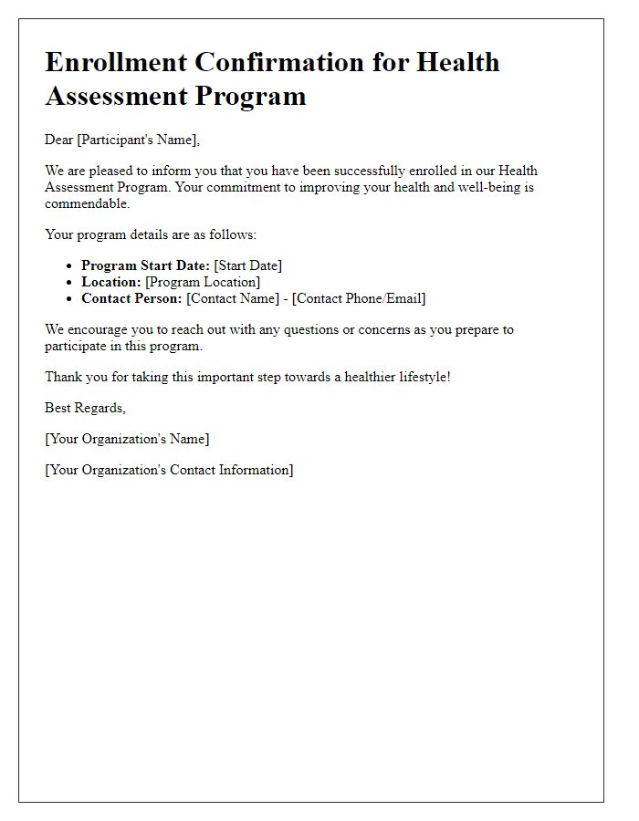 Letter template of health assessment program enrollment.