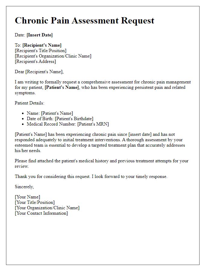 Letter template of chronic pain assessment request