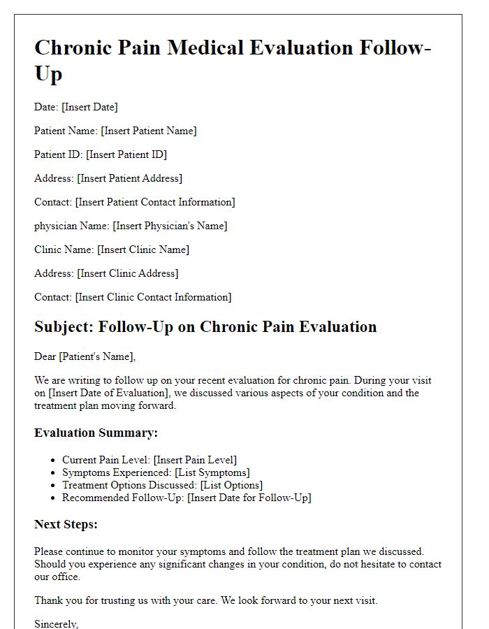 Letter template of chronic pain medical evaluation follow-up