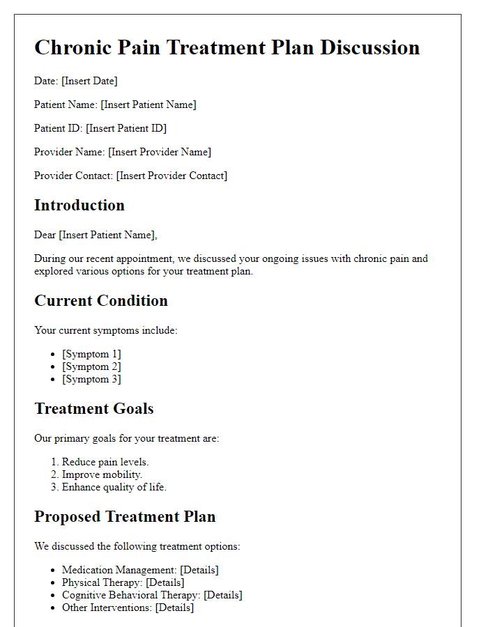 Letter template of chronic pain treatment plan discussion