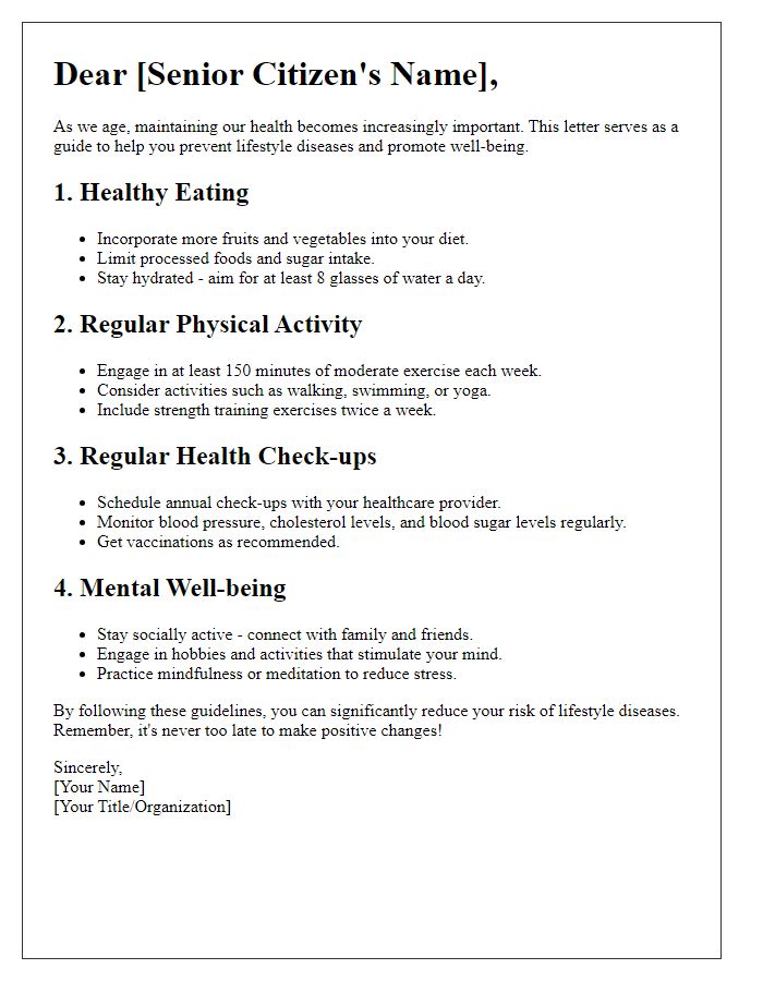 Letter template of lifestyle disease prevention guidelines for senior citizens