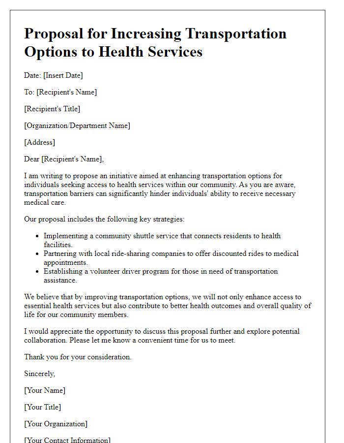 Letter template of proposal for increasing transportation options to health services.