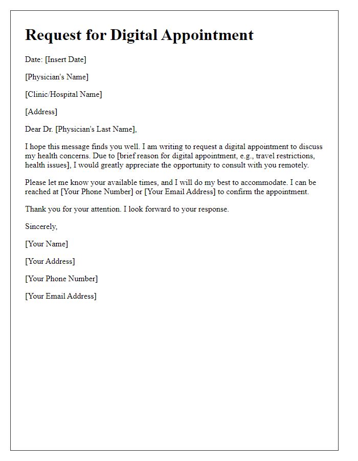 Letter template of requirement for digital appointment with physician.