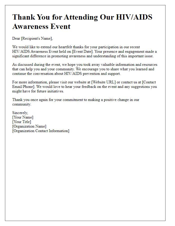 Letter template of HIV/AIDS awareness event follow-up communication