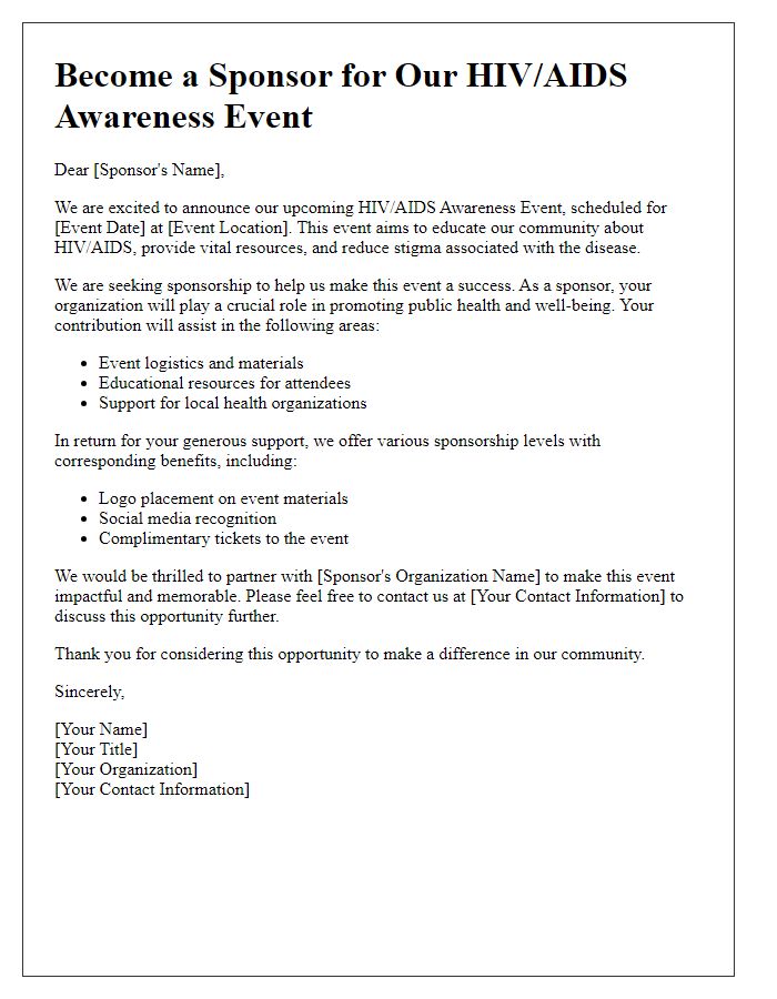 Letter template of HIV/AIDS awareness event sponsorship opportunity