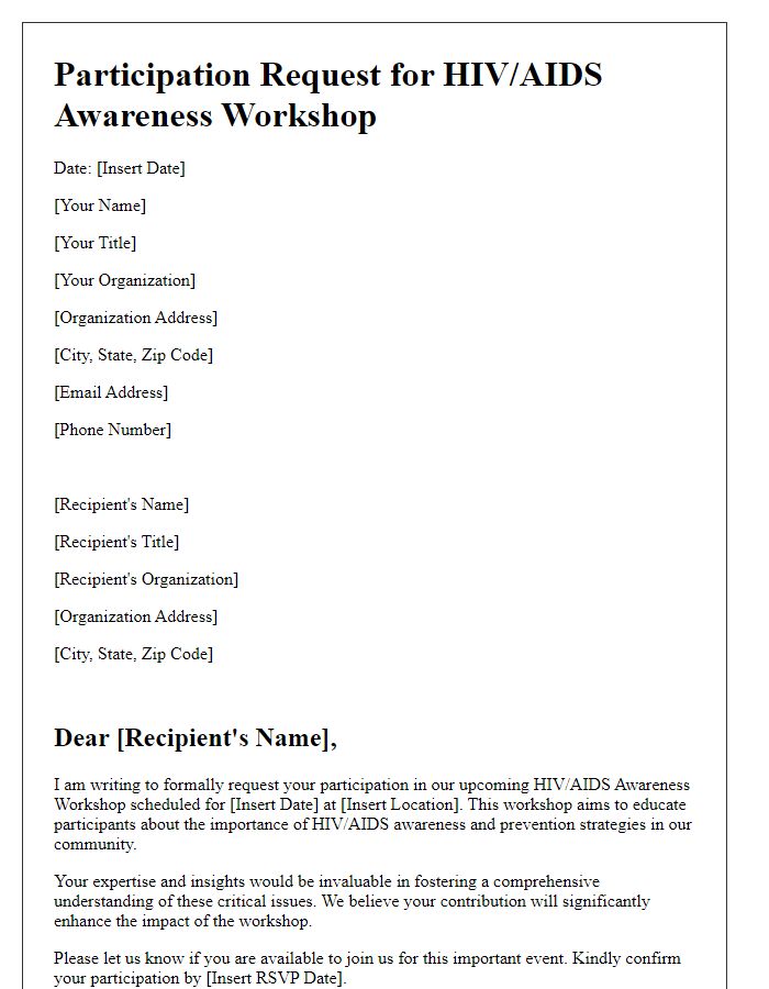 Letter template of HIV/AIDS awareness workshop participation request